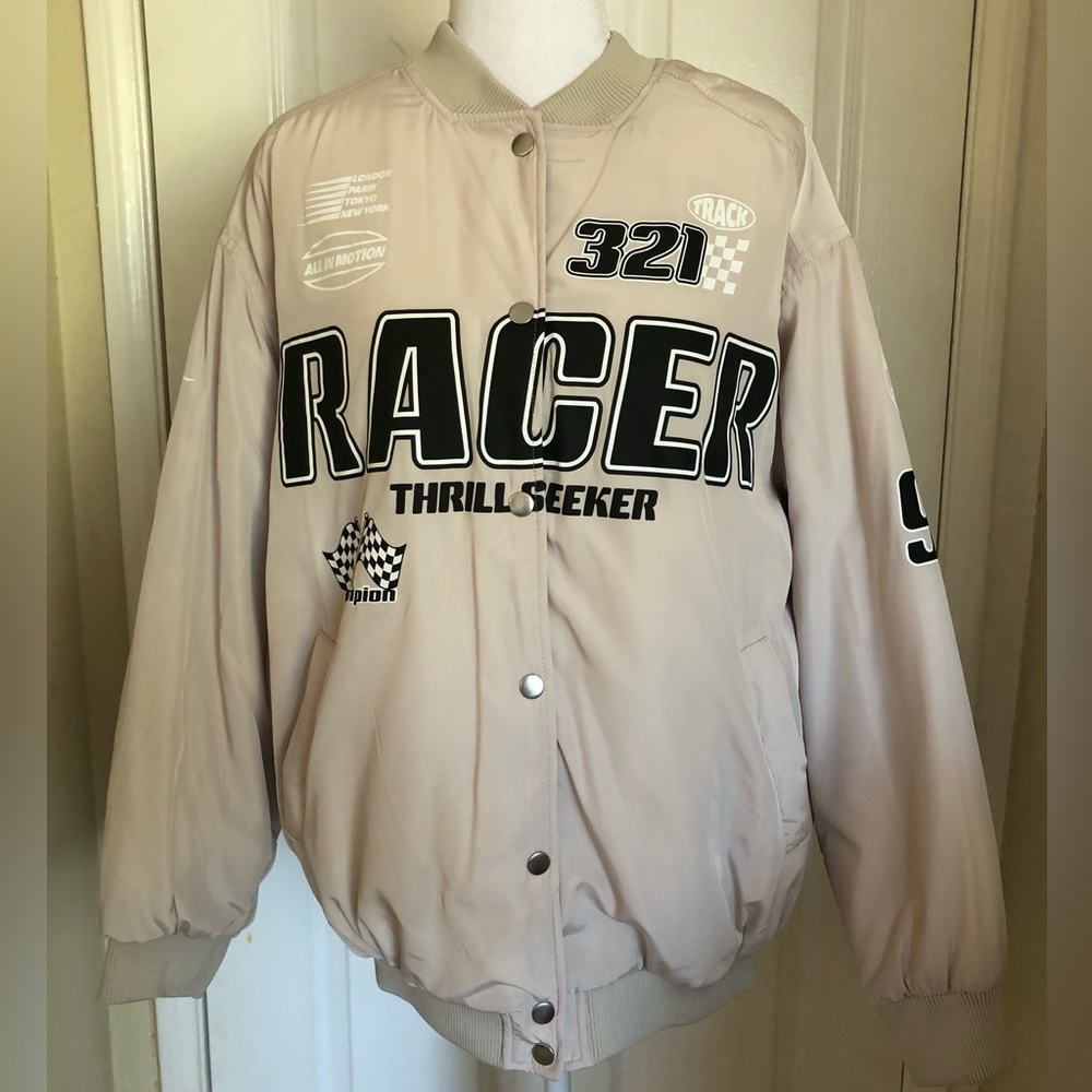 Beige cream color racer bomber jacket size XS NWT